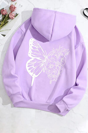 Unisex Drawing Butterflies Sırt Baskılı Sweatshirt