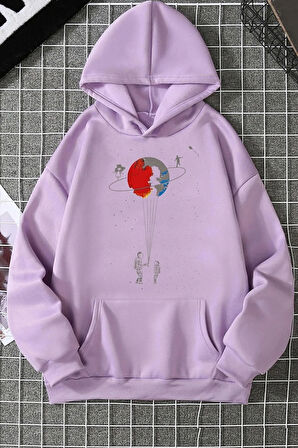 Unisex Evren Temalı Baskılı Sweatshirt