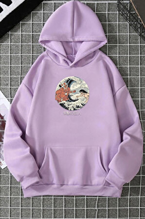 Unisex Kanagawa Oki Nami Ura Baskılı Sweatshirt