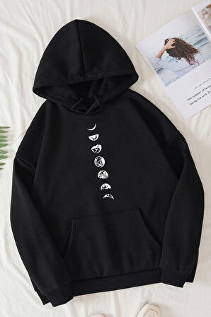 Unisex Moon Phases Baskılı Sweatshirt