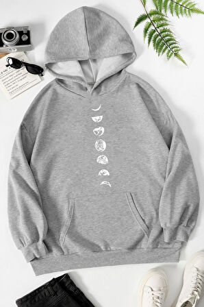 Unisex Moon Phases Baskılı Sweatshirt