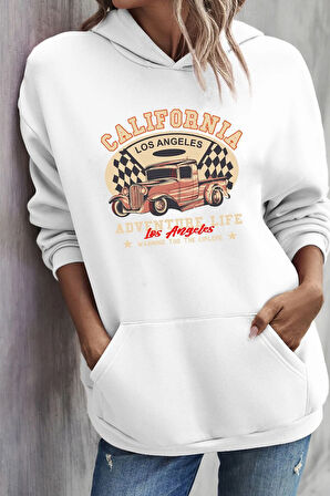 Uyguntarz Unisex California Baskılı Kapüşonlu Sweatshirt