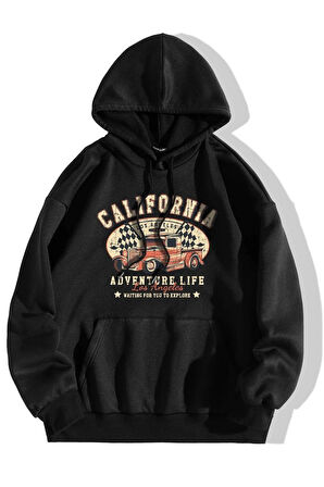 Uyguntarz Unisex California Baskılı Kapüşonlu Sweatshirt