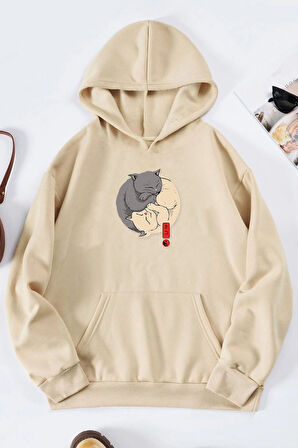 Uyguntarz Unisex Yin Yang Cats Baskılı Sweatshirt