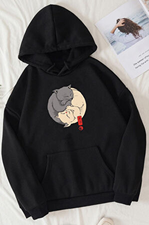 Uyguntarz Unisex Yin Yang Cats Baskılı Sweatshirt