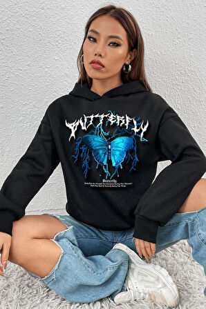 Uyguntarz Unisex Blue Butterfly Baskılı Sweatshirt