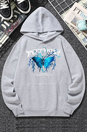 Uyguntarz Unisex Blue Butterfly Baskılı Sweatshirt