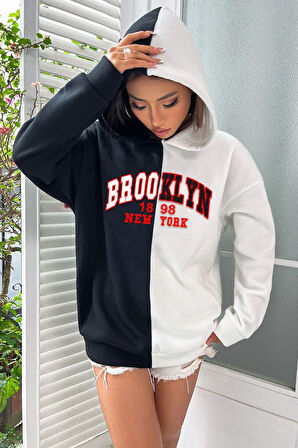 Uyguntarz Unisex Brooklyn Siyah Beyaz Hoodie