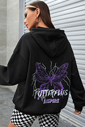 Uyguntarz Unisex Butterfly & Letter Graphic Baskılı Sweatshirt