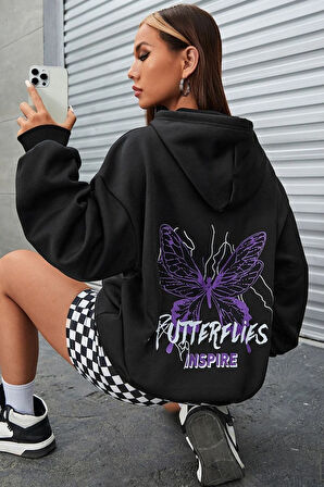 Uyguntarz Unisex Butterfly & Letter Graphic Baskılı Sweatshirt
