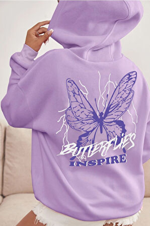 Uyguntarz Unisex Butterfly & Letter Graphic Baskılı Sweatshirt