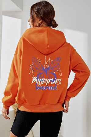 Unisex Butterfly & Letter Graphic Baskılı Sweatshirt