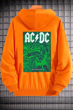 Unisex Ac Dc Baskılı Kapüşonlu Sweatshirt