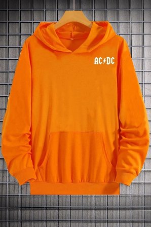 Unisex Ac Dc Baskılı Kapüşonlu Sweatshirt