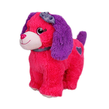 Renkli Peluş Köpek 25 cm. - Koyu Pembe
