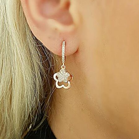 Gümüş Taşlı Çiçek Küpe