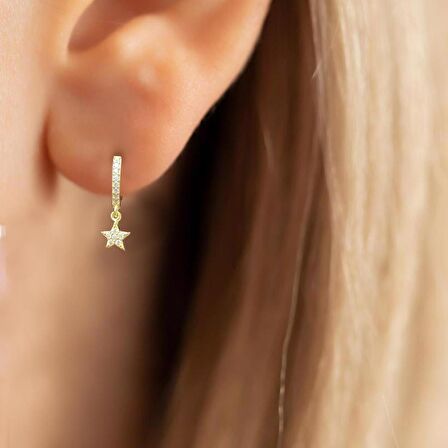 Gümüş Halka Yıldız Küpe