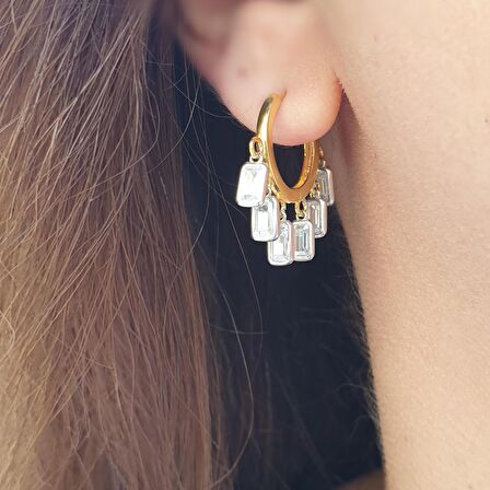 Gümüş Taşlı Halka Küpe