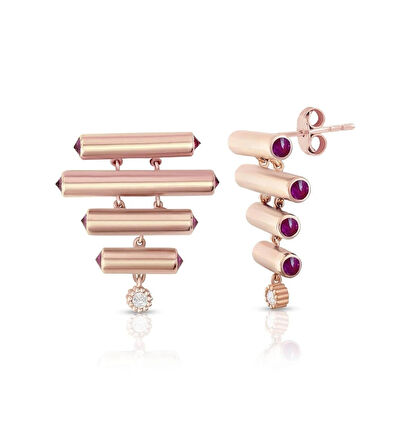 Stairs Purple Altın Küpe