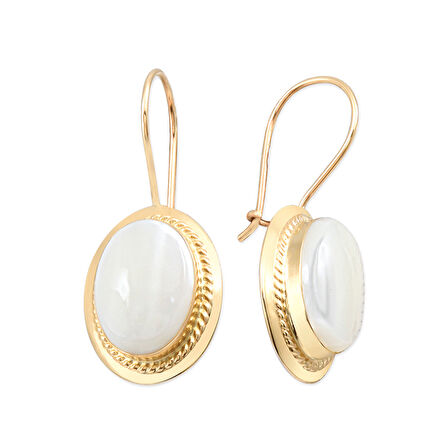 Büyük Boy Ay Taşı Altın Nostalji Küpe (KP0024)