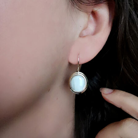 Büyük Boy Ay Taşı Altın Nostalji Küpe (KP0024)