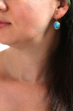 Orta Boy Firuze Taşlı Altın Nostalji Küpe (KP0025)