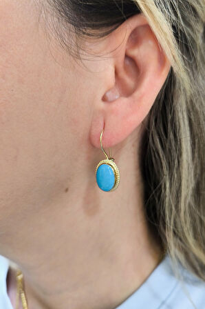 Orta Boy Firuze Taşlı Altın Nostalji Küpe (KP0025)