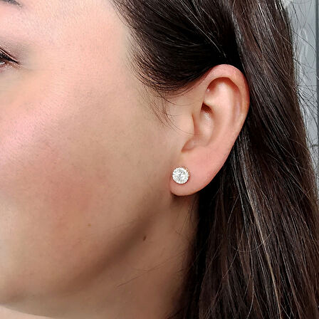 Altın Vidalı Tek Taş Küpe (KP0066)