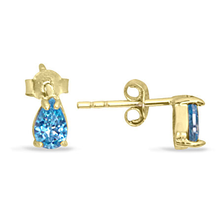 Aquamarine Taşlı Minimal Altın Damla Küpe (KP0071)