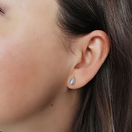 Minimal Tasarım  Mavi Damla Taşlı  Altın Küpe (KP0073)