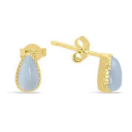 Aqua Mavi Damla Taşlı Minimal Altın Küpe (KP0074)