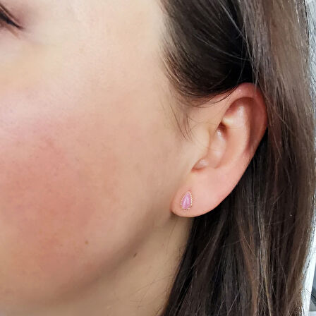 Altın Pembe Damla Taşlı Minimal Küpe (KP0076)