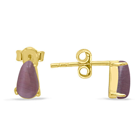 Mor Damla Taşlı Altın Minimal Küpe (KP0077)