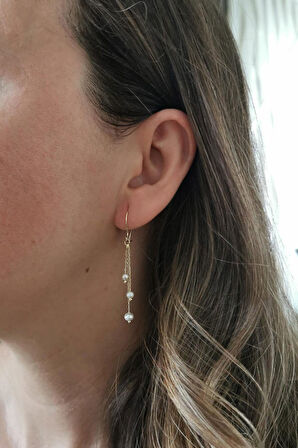 5.5 Cm Altın Sallantılı İnci Küpe (KP0081)