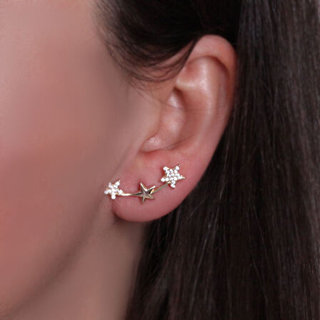 Yıldız Tasarımlı Altın Kıkırdak Küpe (KP0091)