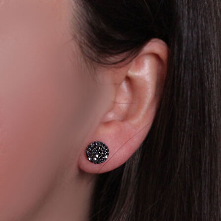 Altın 14 Ayar Siyah Taşlı Vidalı Küpe (KP0097)