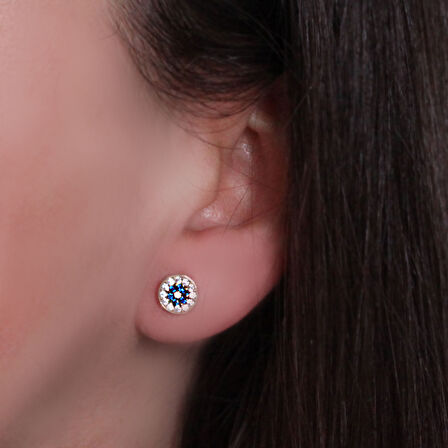 Minimal Altın Vidalı Nazar Küpe (KP0098)