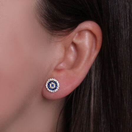 1 Cm Altın Nazar Boncuğu Vidalı Küpe (KP0099)