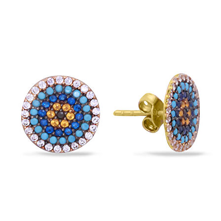 Nazar Taş Kombinasyonlu Altın Küpe (KP0100)