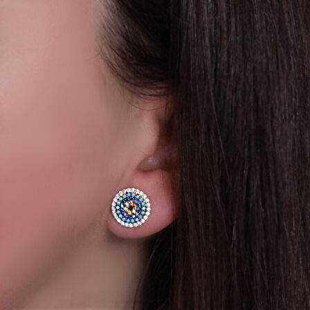 Nazar Taş Kombinasyonlu Altın Küpe (KP0100)