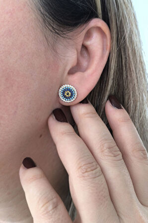 Nazar Taş Kombinasyonlu Altın Küpe (KP0100)