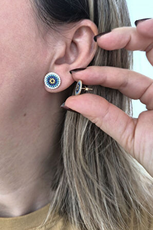 Nazar Taş Kombinasyonlu Altın Küpe (KP0100)