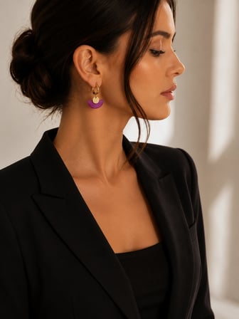 Alnis Atelier Ametist Doğal Taş Kadın Küpe – Yelpaze Model Gold Renk Sallantılı Şık Tasarım