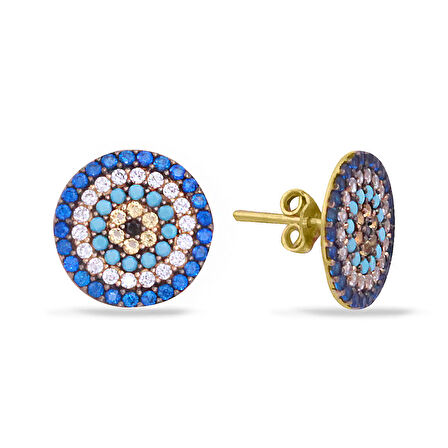 Nazar Boncuklu Vidalı Altın Küpe (KP0102)