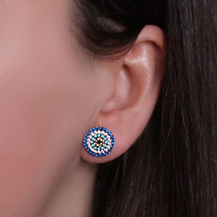 Nazar Boncuklu Vidalı Altın Küpe (KP0102)