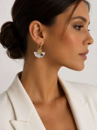 Alnis Atelier Ay Taşı Doğal Taş Kadın Küpe – Yelpaze Model Gold Renk Sallantılı Şık Küpe