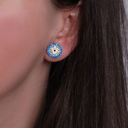 Nazar Boncuğu Altın Spor Küpe (KP0104)