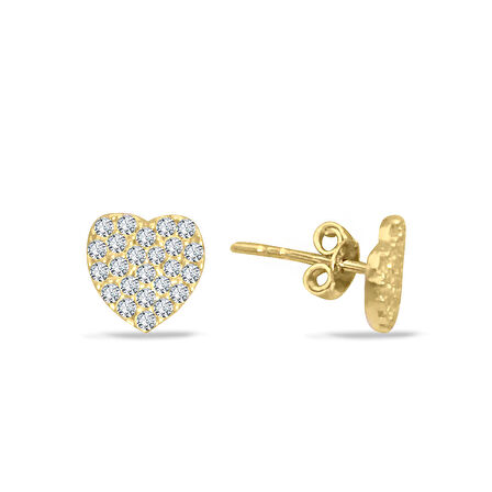 Minimal Altın Zirkon Taşlı Kalp Küpe (KP0110)