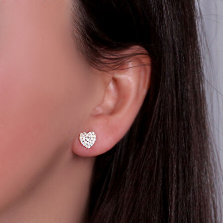 Minimal Altın Zirkon Taşlı Kalp Küpe (KP0110)