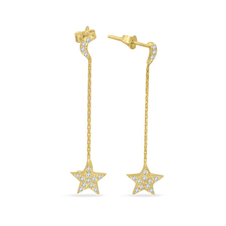 Ay Yıldız Altın Zincirli Küpe (KP0118)